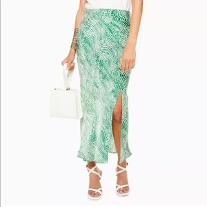 Green Wavy Animal Satin Bias Skirt